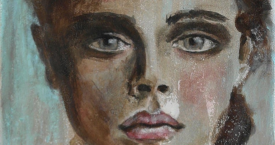 peinture sur toile d'un portrait d'une femme au regard clair