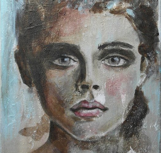 Peinture portrait femme : Ariane toile acrylique belle jeune femme de face