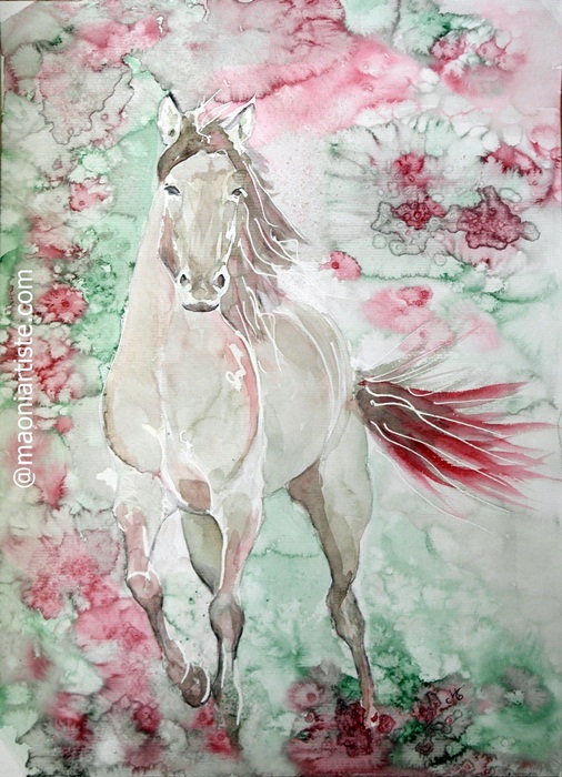 MAONI BRUME D ESPOIR aquarelle romantique cheval