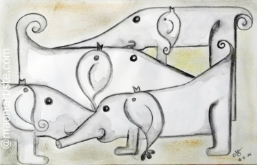 PHANDOG à oreilles oiseaux LULU et son chat peau de paille dessin enfant carnet d&#039;artiste MAONI 