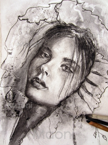 Portrait fusain style ancien : Les mystères d'Agora - 2015 - Maoni - Fusain