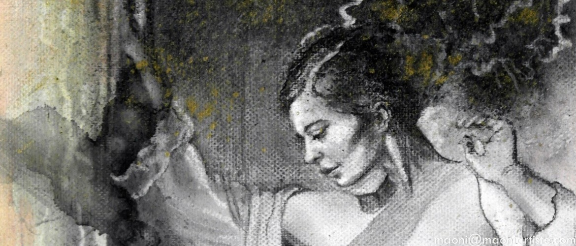 Extrait de l'éclat d'Ariane, fusain / toile de Maoni