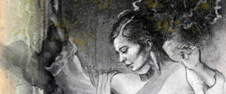 Extrait de l'éclat d'Ariane, fusain / toile de Maoni