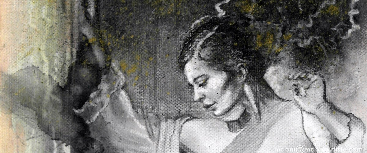 Extrait de l'éclat d'Ariane, fusain / toile de Maoni