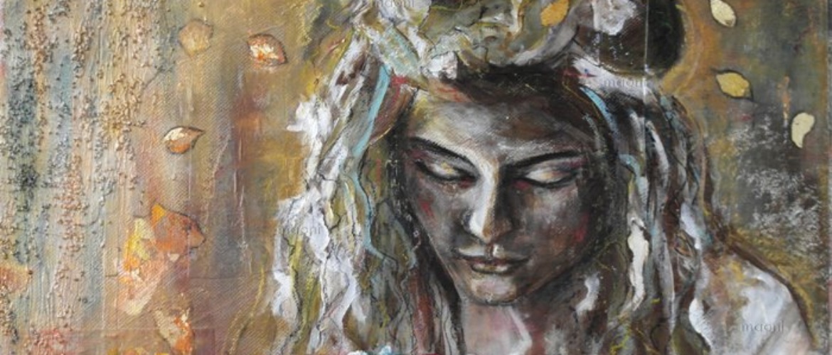 PEINTURE ET FEUILLES D'OR PORTRAIT FEMININ : MARY AME MAONI