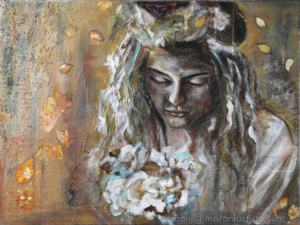 PEINTURE ET FEUILLES D'OR PORTRAIT FEMININ : MARY AME MAONI