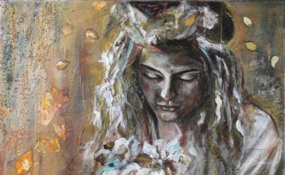 PEINTURE ET FEUILLES D'OR PORTRAIT FEMININ : MARY AME MAONI