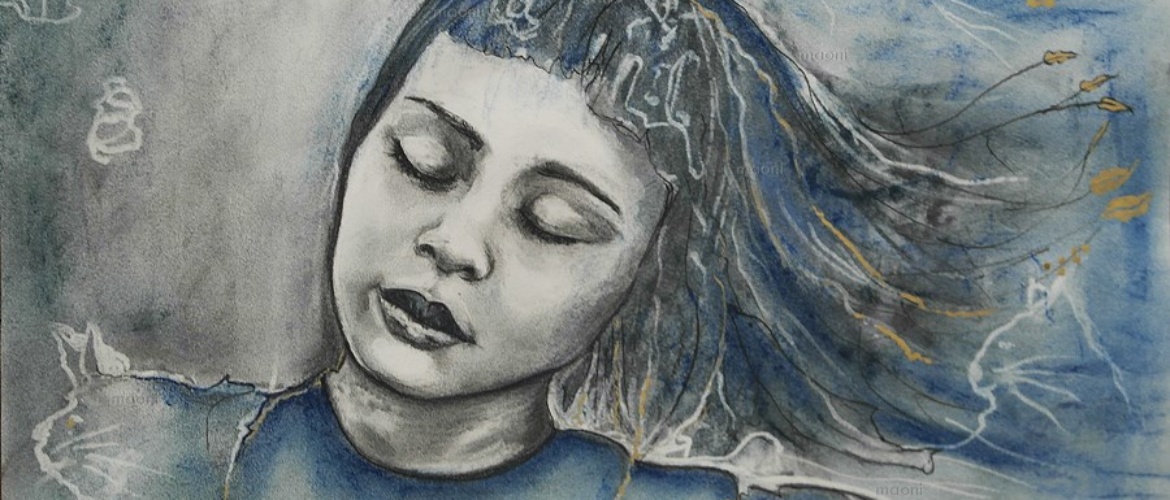 PORTRAIT POETIQUE BLEU AU FUSAIN