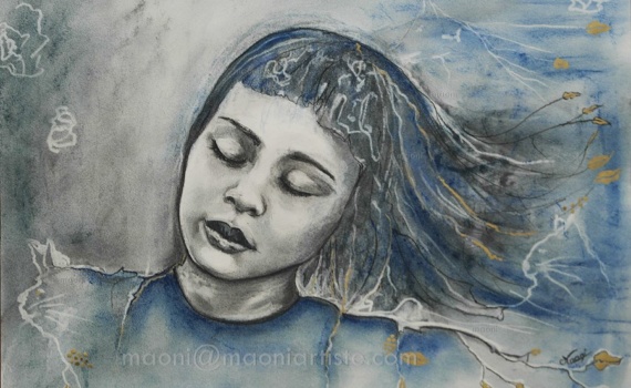 PORTRAIT POETIQUE BLEU AU FUSAIN