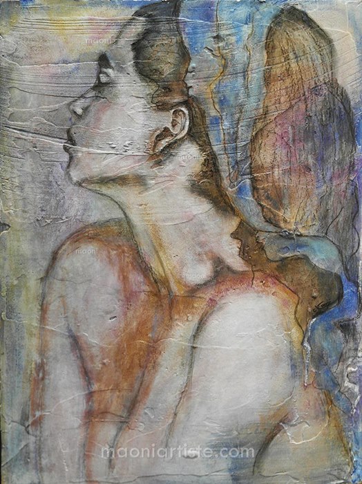 TECHNIQUES MIXTES PORTRAIT FEMME SENSUELLE GORGE