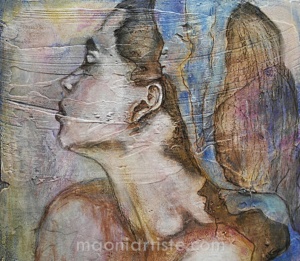 TECHNIQUES MIXTES PORTRAIT FEMME SENSUELLE GORGE