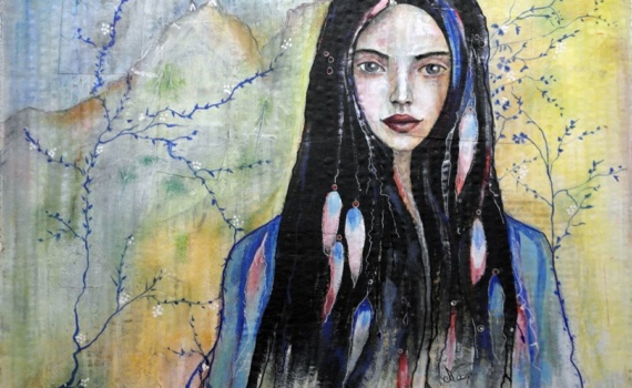 TECHNIQUES MIXTES PORTRAIT FEMME INDIENNE