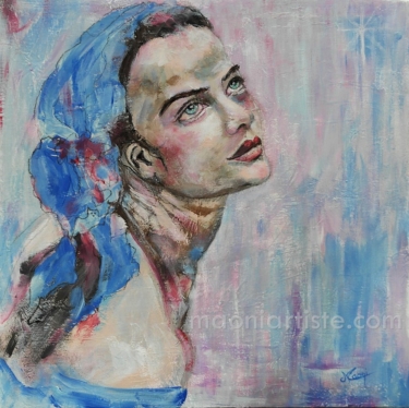 BEYOND ME - PEINTURE PORTRAIT FEMME FOULARD BLEU