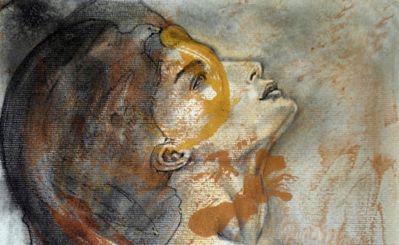 WHO PORTRAIT FEMME SOLAIRE FUSAIN et ACRYLIQUE et encre or sur papier multi techniques - 30cmx40cm _ Maoniartiste - 2017 -