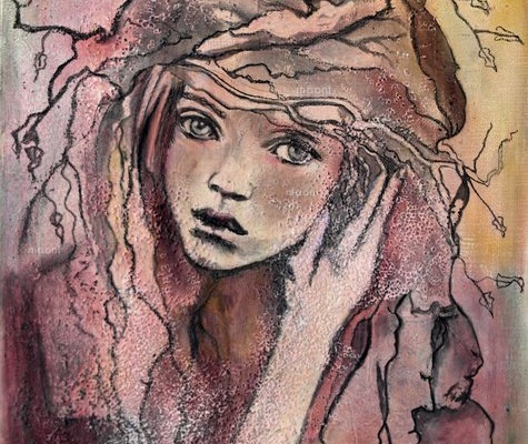 dessin portrait femme branchages