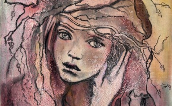 dessin portrait femme branchages