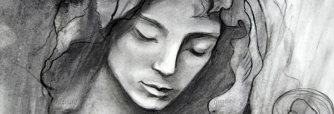 MAONI 2017 Fusain portraits ange et femme à coiffure d'oiseauxdimension : 30x40cmsupport papier