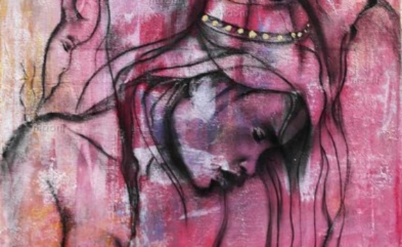 fusain femme nue et chevaux sauvages