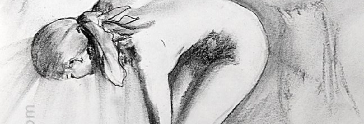 FUSAIN NU FEMININ AU BAIN