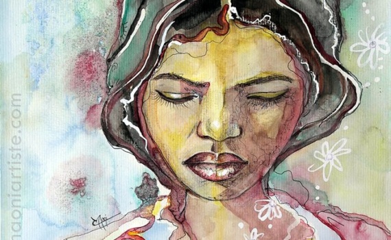 AQUARELLE PORTRAIT FEMME INDIENNE