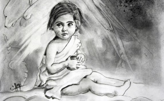 PORTRAIT FUSAIN ENFANT et ses PERSONNAGES