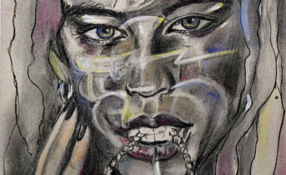 PORTRAIT FUSAIN FEMME SAUVAGE