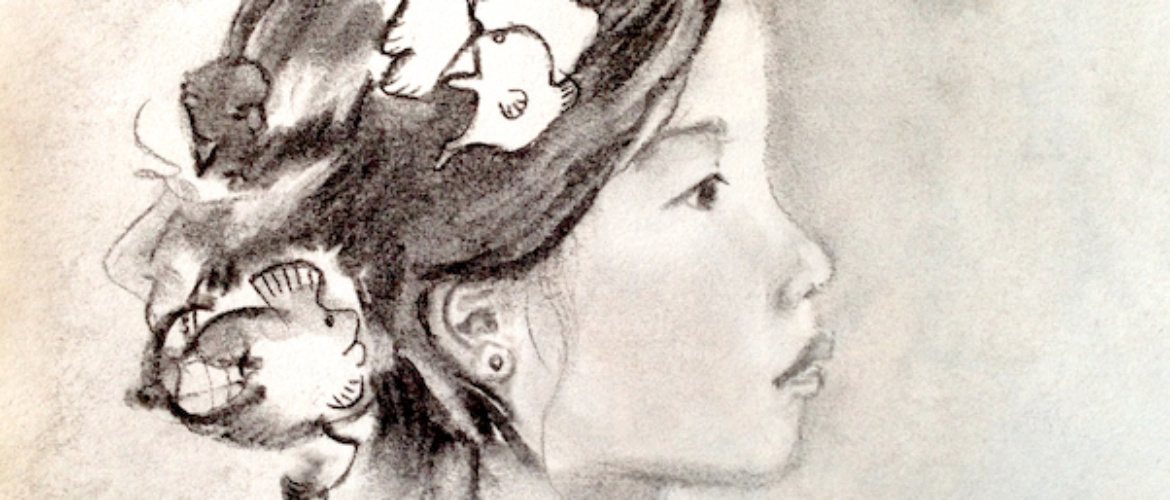 portrait graphite fusain jolie fillette asiatique