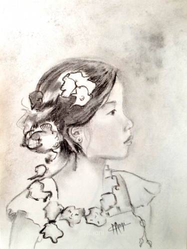 portrait graphite fusain jolie fillette asiatique