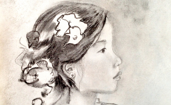 portrait graphite fusain jolie fillette asiatique