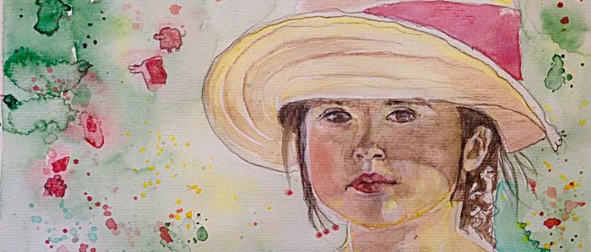 portrait aquarelle jolie petite fille au chapeau