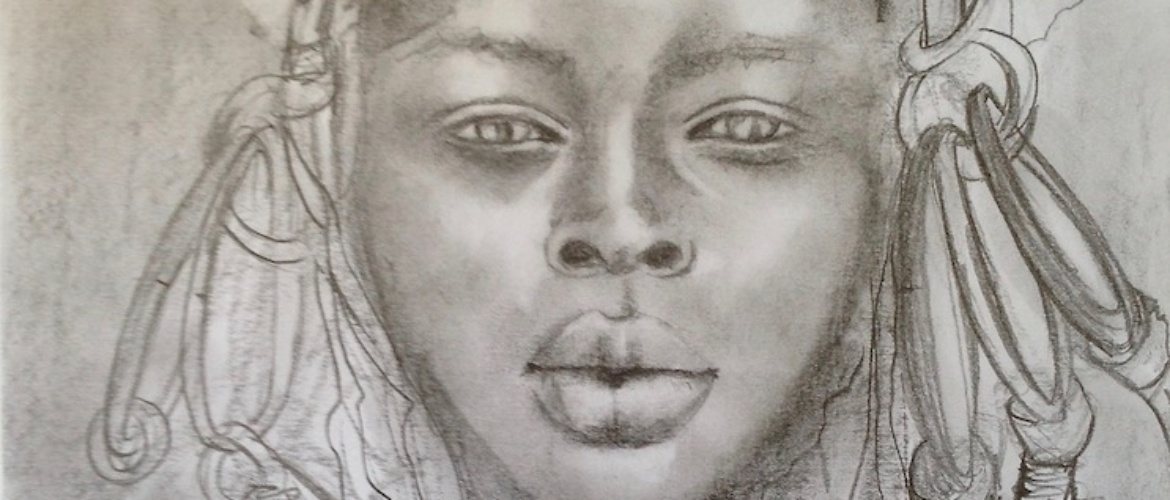 PORTRAIT GRAPHITE FUSAIN BELLE FEMME AFRICAINE