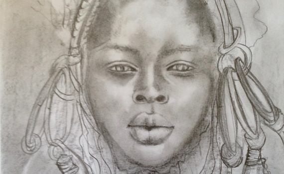 PORTRAIT GRAPHITE FUSAIN BELLE FEMME AFRICAINE