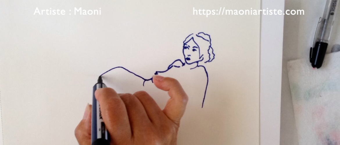 DESSIN D UN NU FEMININ FEUTRES ET MAIN NON DOMINANTE