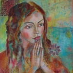 PORTRAIT ACRYLIQUE BELLE JEUNE FEMME BOHEME EN PRIERE