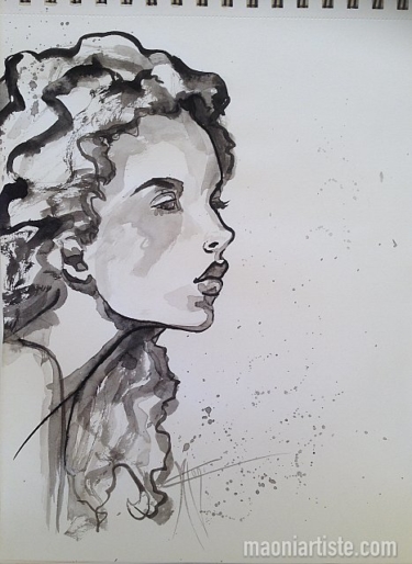 portrait encre de chine sur papier croquis