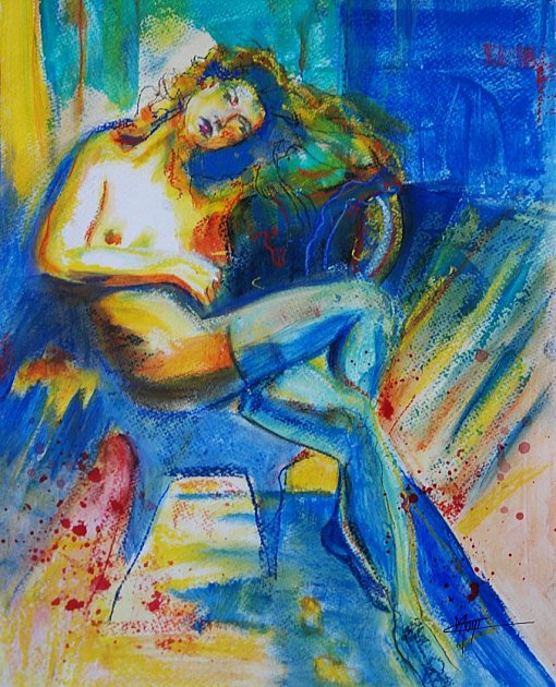 FEMME NUE ALANGUIE SUR UN FAUTEUIL