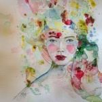 Portrait aquarelle belle jeune femme