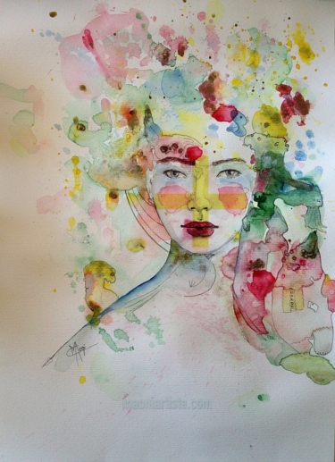 Portrait aquarelle belle jeune femme