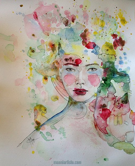 Portrait aquarelle belle jeune femme