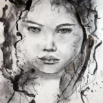 Dessin au fusain et encre d'une fillette qui regarde droit dans les yeux MAONI 2019 680X900 CORR