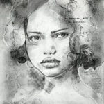 portrait au fusain et encre d'une fillette qui regarde droit dans les yeux