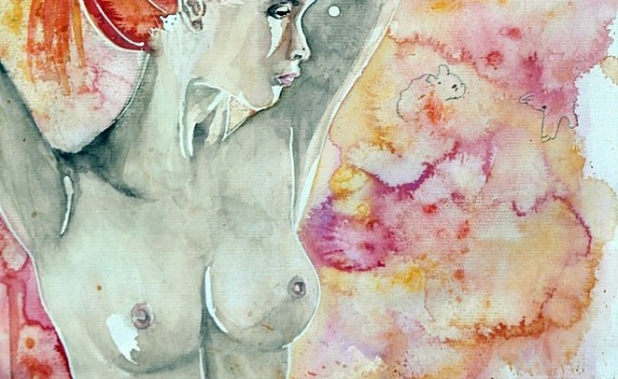 aquarelle nu feminin Les pensées de Martha Jeune femme rousse se relevant les cheveux TITRE : Les pensées de Martha ANNEE : 2016 TECHNIQUE : Aquarelle SUPPORT : Papier multitechniques CANSON 300gr - tons rouge-brun-