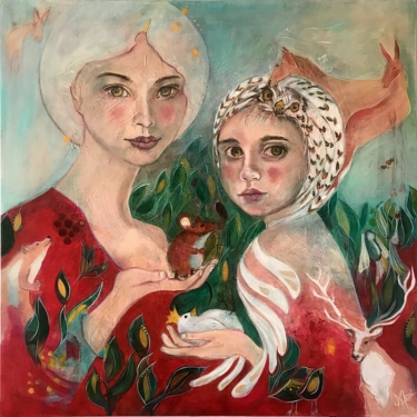 Portrait d&#039;une mère et de sa fille entourées de végétaux et d&#039;animaux - Maoni - 2022/2023