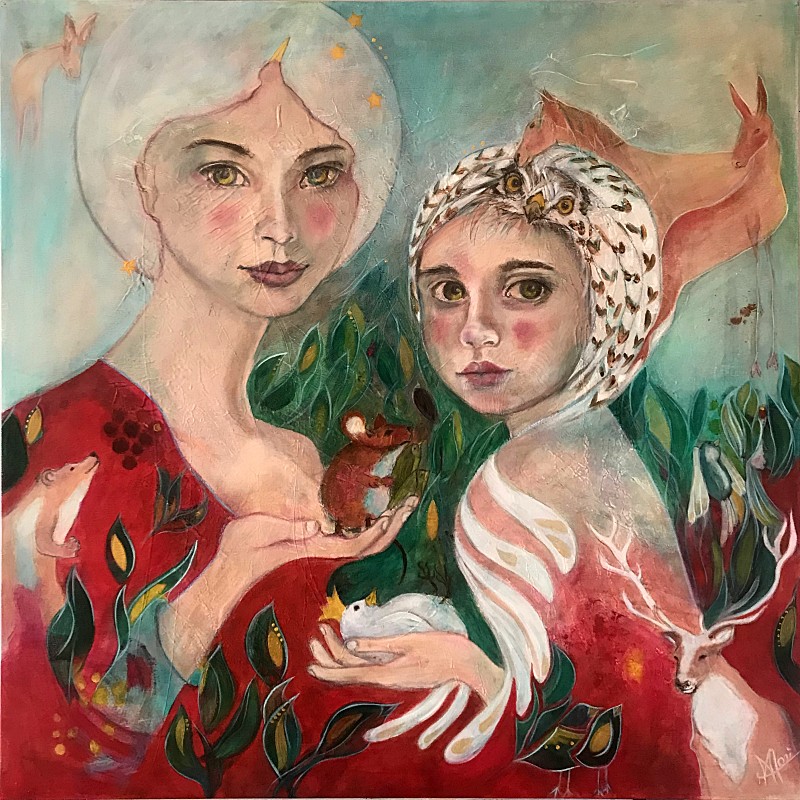 Portrait d'une mère et de sa fille entourées de végétaux et d'animaux - Maoni - 2022/2023