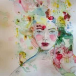 Portrait aquarelle belle jeune femme