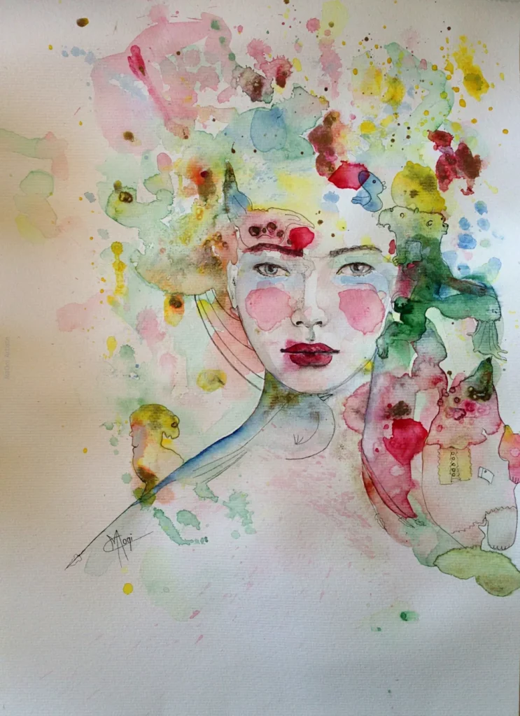 Portrait aquarelle belle jeune femme