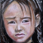 Peinture portrait enfant asiatique mélancolique ton noir-brun-blanc