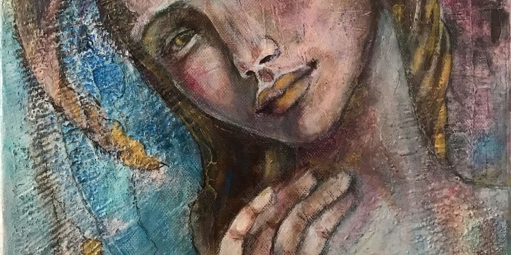 Zephira ( Maoni - 2017 - techniques mixtes peinture femme divine dimensions : 30cmx30cm support : toile /chassis