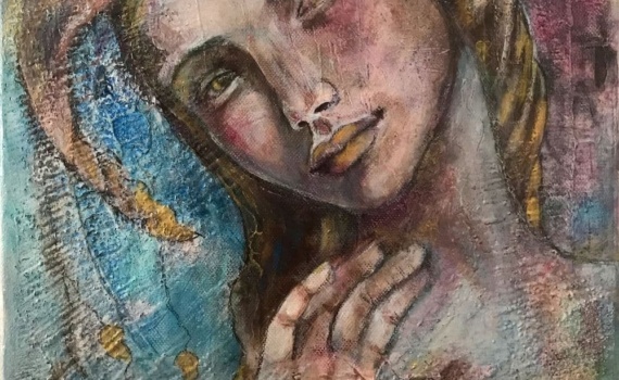 Zephira ( Maoni - 2017 - techniques mixtes peinture femme divine dimensions : 30cmx30cm support : toile /chassis